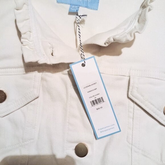 DRAPER JAMES RSVP™ White Denim Jacket with Ruffle Trim and Gold Buttons Size 2X - Picture 4 of 6